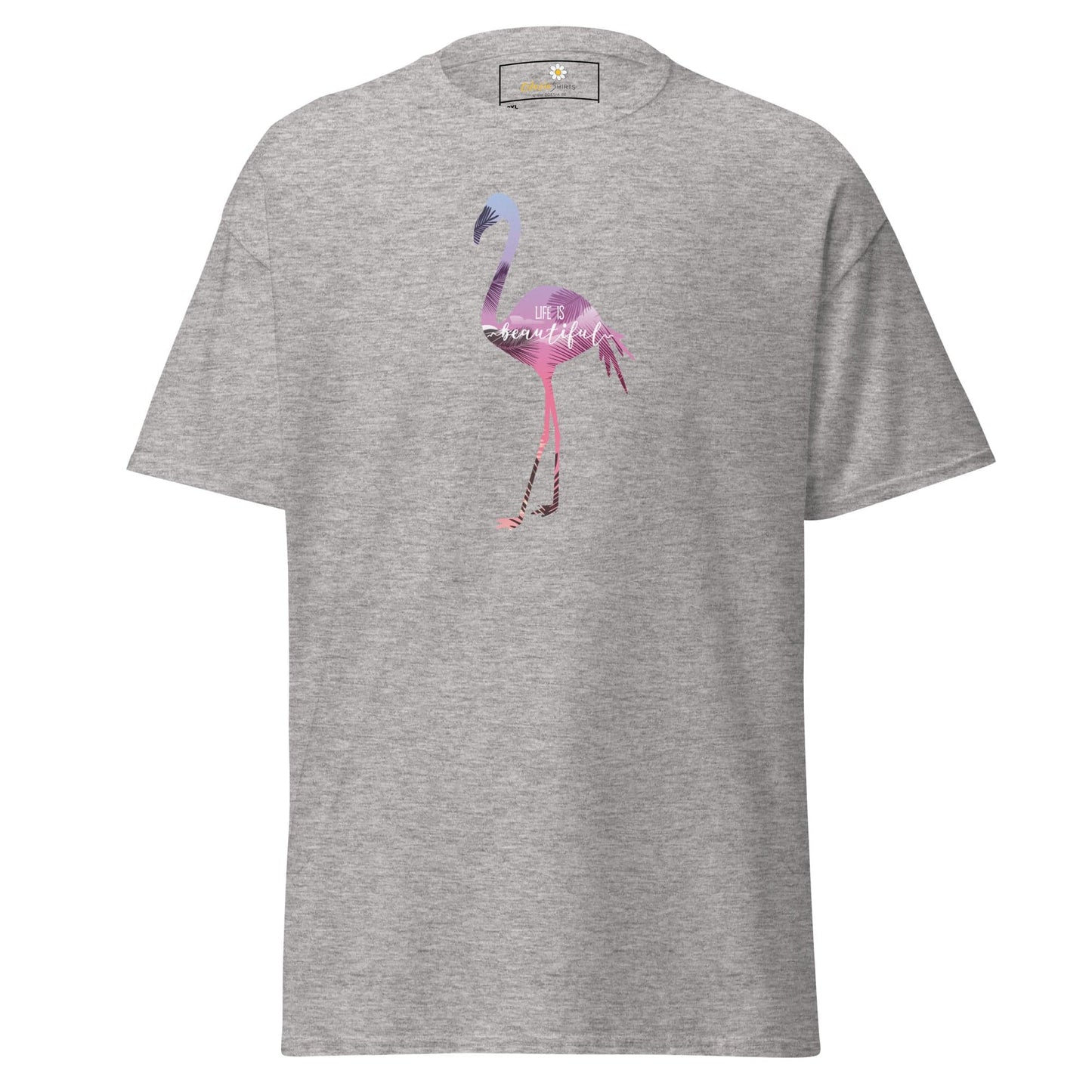 Gray T-shirt with Flamingo design for Men and Women in sizes 2XL to 5XL