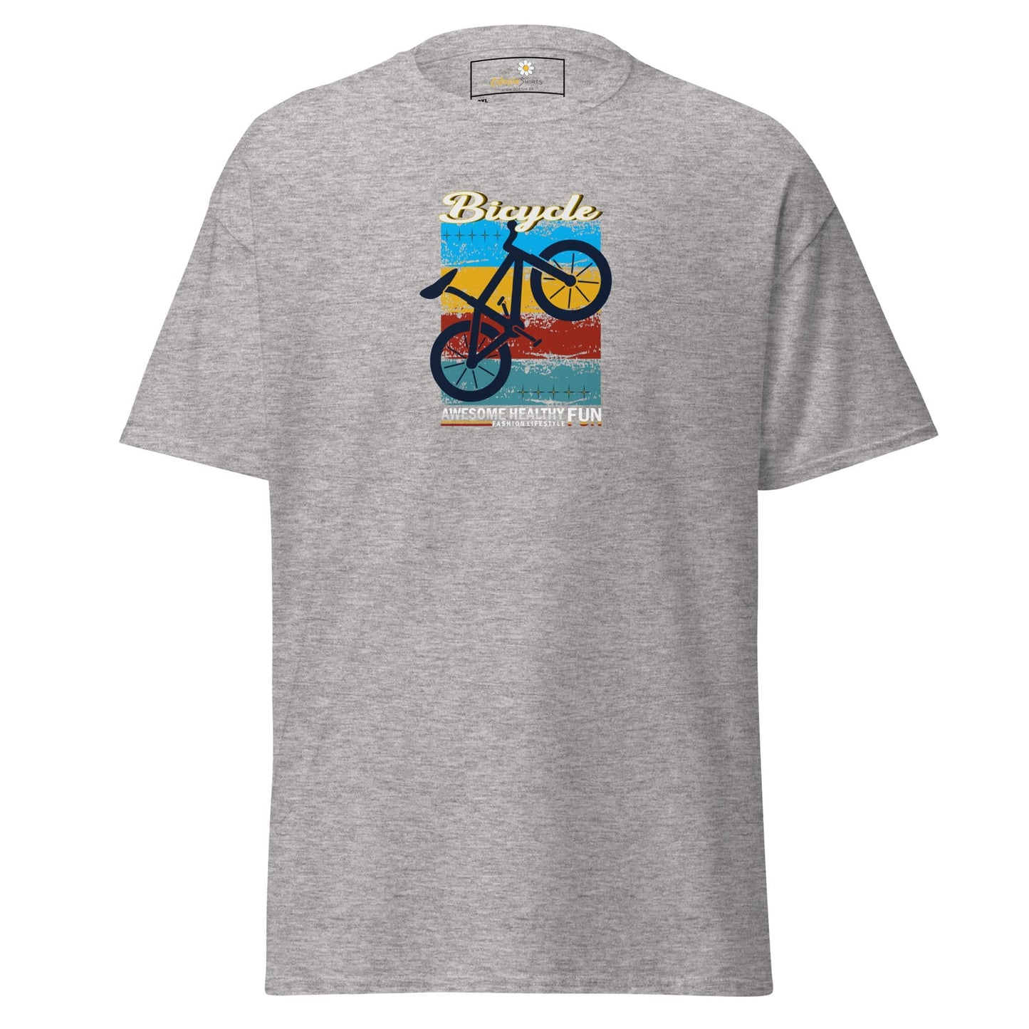 Gray T-shirt featuring a bicycle graphic for Men and Women in size 2XL to 5XL