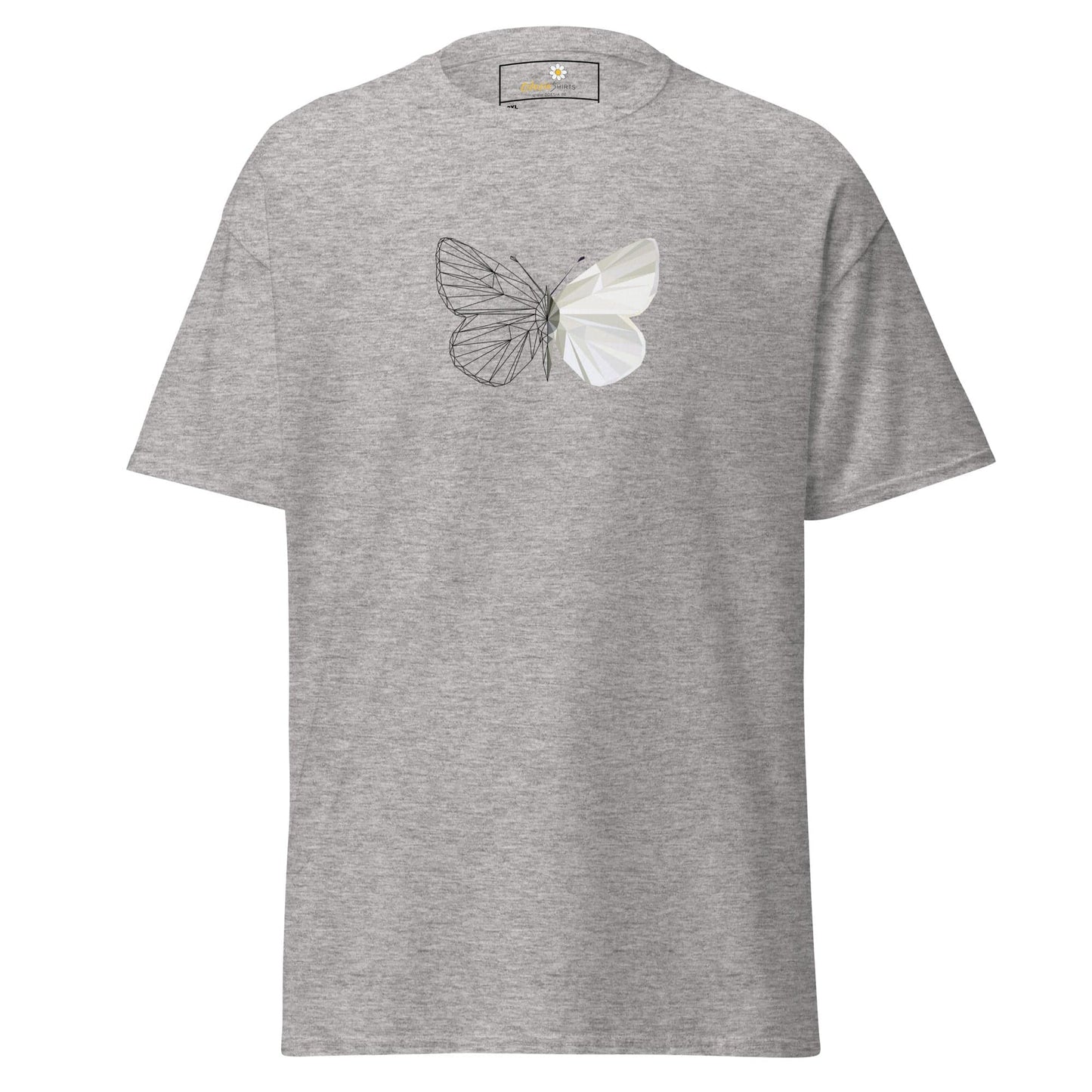 Gray T-shirt with butterfly design for men and women in Sizes 2XL to 5XL