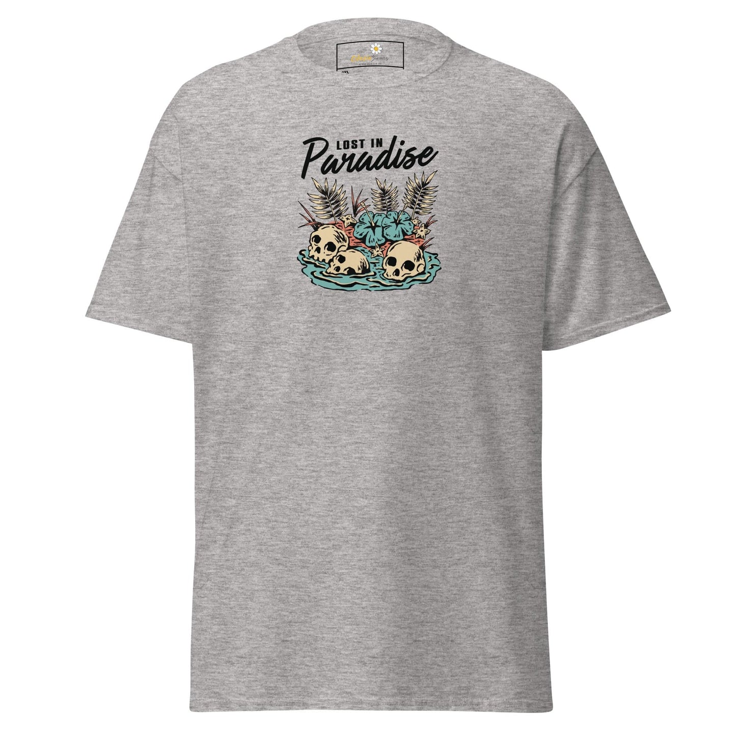 Gray T-shirt with skull graphic from T-SHIRT DESIGN TEE for Men and Women in 2XL to 5XL